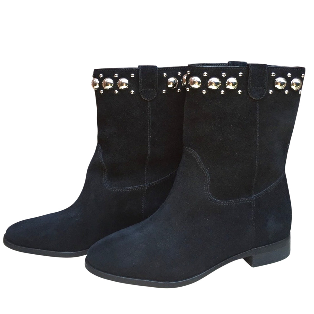 MICHAEL KORS Hayes Black Suede Studded Ankle Boots Booties 7 NEW